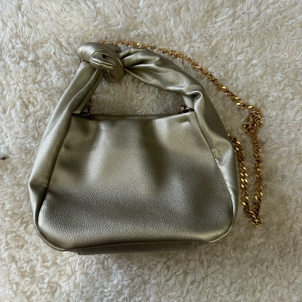 Jentry Kelley Knot Top Rose Gold Cosmetic Bag W/ Gold Chain Crossbody Strap NEW